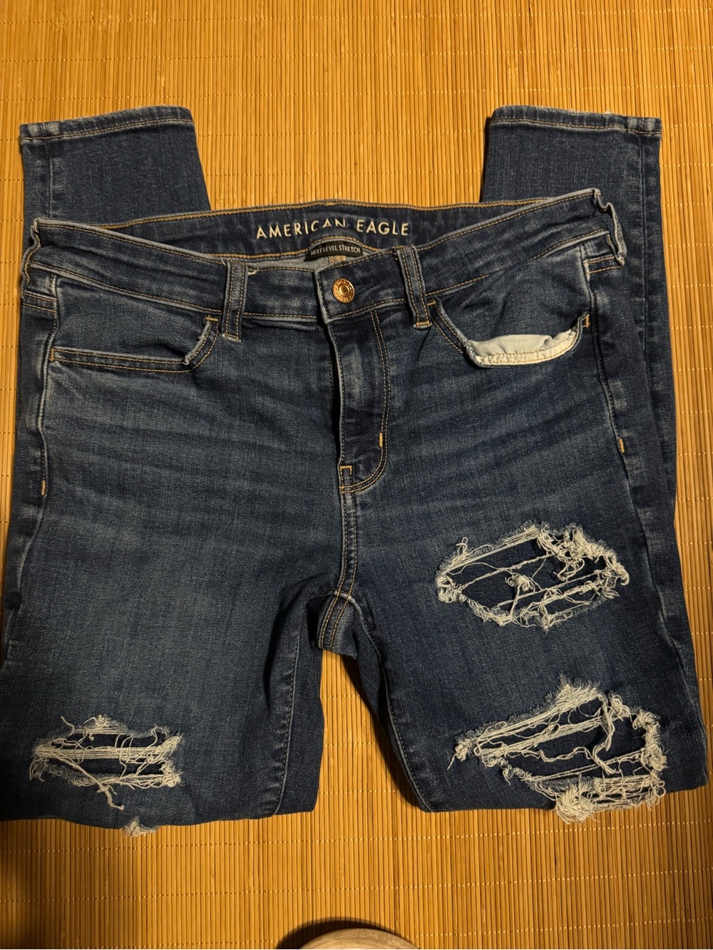 American Eagle Outfitters Dark Blue Ripped Skinny Jeans